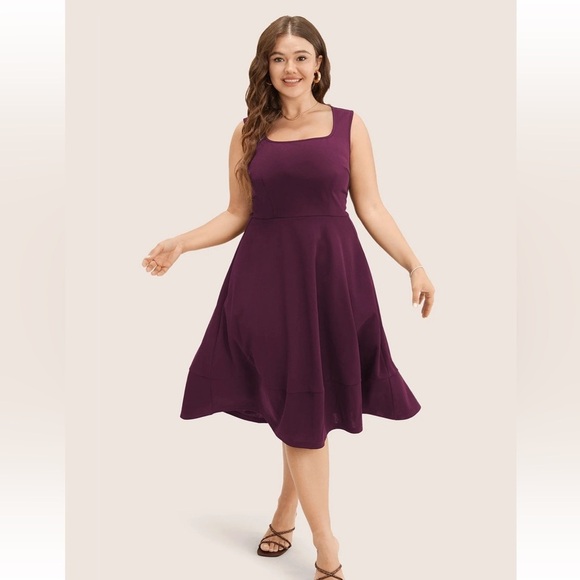 BloomChic Plus Size Solid Pocket Sleeveless Ruffle Hem Tank Dress - Picture 4 of 5